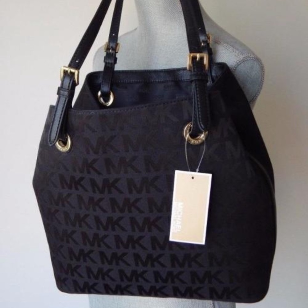 NWT MK Jet Set Grab Bag Tote/Logo Jacquard Blk/Blk